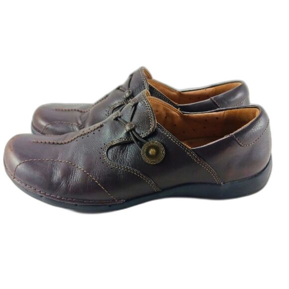 Clarks Unstructured Brown Slip- ons,with Leather Uppers. Woman's size 10........ - Picture 1 of 15